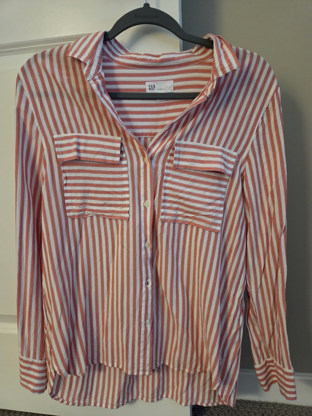 GAP Pink and White Striped Button-Down Shirt